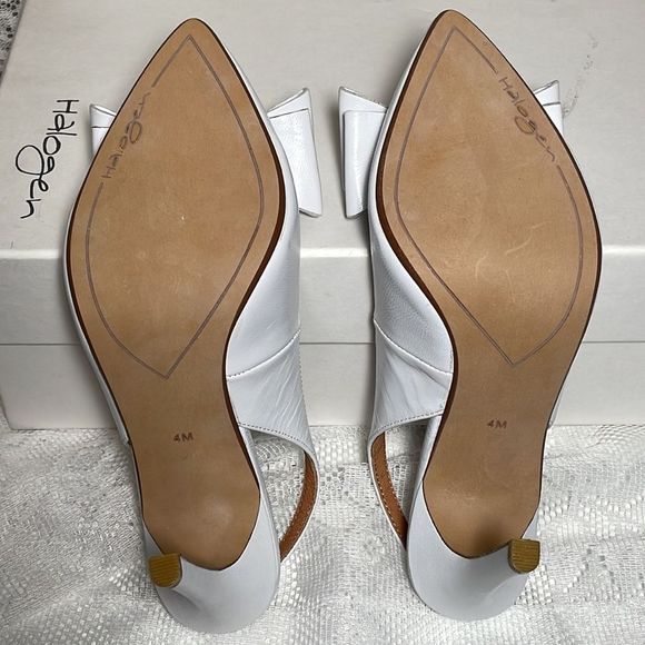 Halogen “Lila” Studded Bow White Leather Sling-Back Pumps - Size 4M - Picture 10 of 14